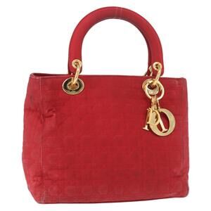 Christian Dior Canage Hand Bag Nylon Red Gold Auth 162850